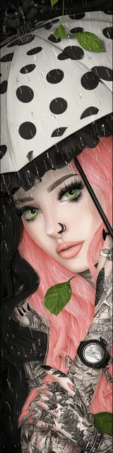 Free dark romance bookmark featuring a girl with a polka dot umbrella